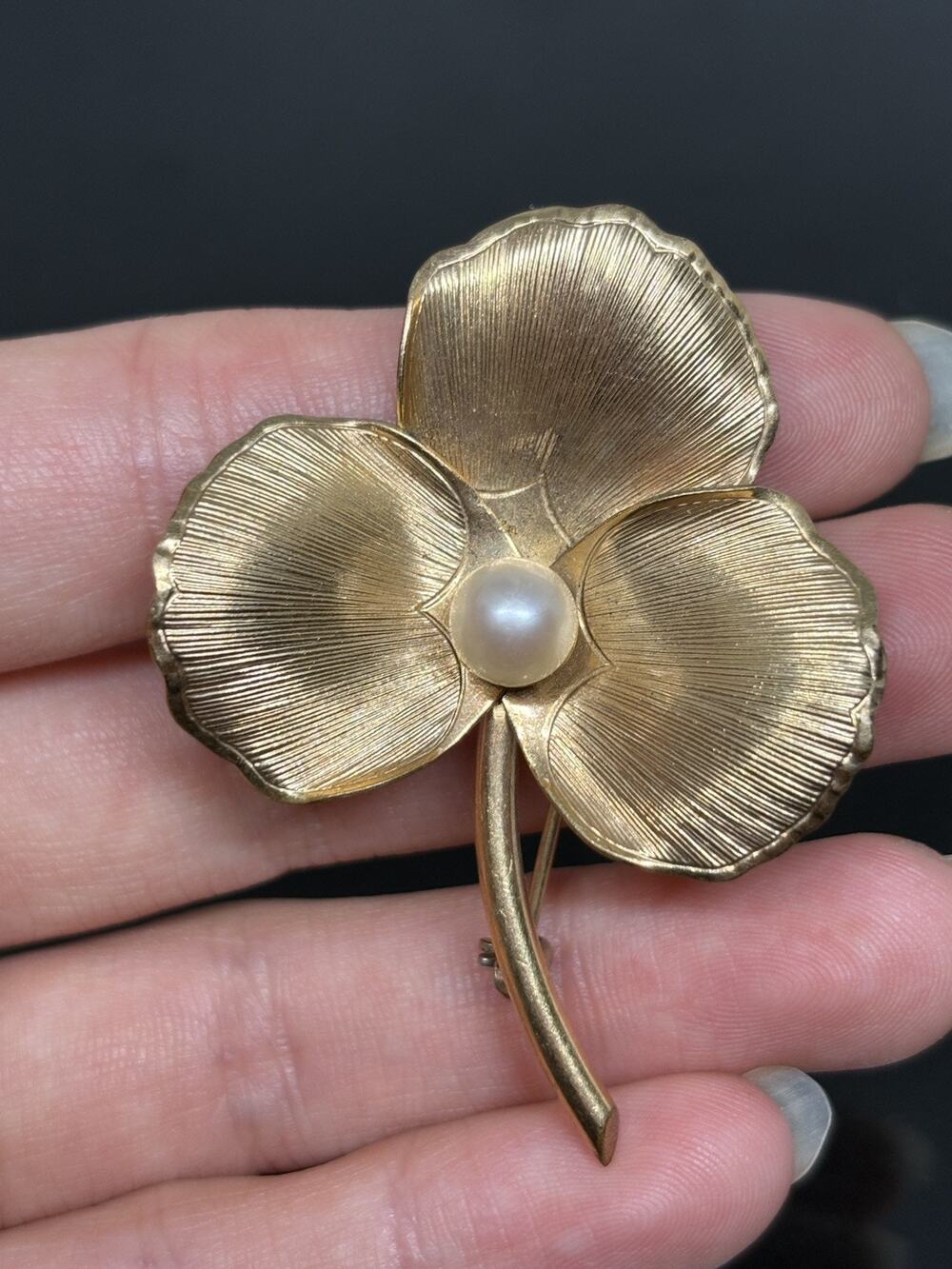 Vintage Winnard 1/20 12K Gold Filled Pearl Floral Pansy Golden Pin Brooch 2”